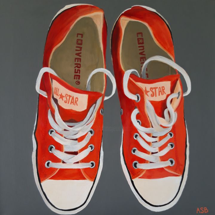Malarstwo zatytułowany „Converses oranges” autorstwa Anne-Sophie Beau, Oryginalna praca, Akryl