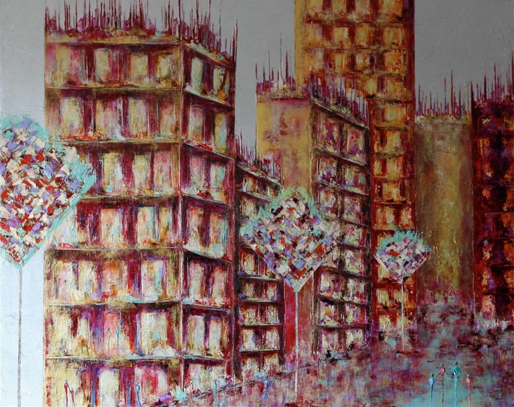 Картина под названием "Civilisation ..." - Anne Sophie Vieren, Подлинное произведение искусства, Масло Установлен на Деревян…