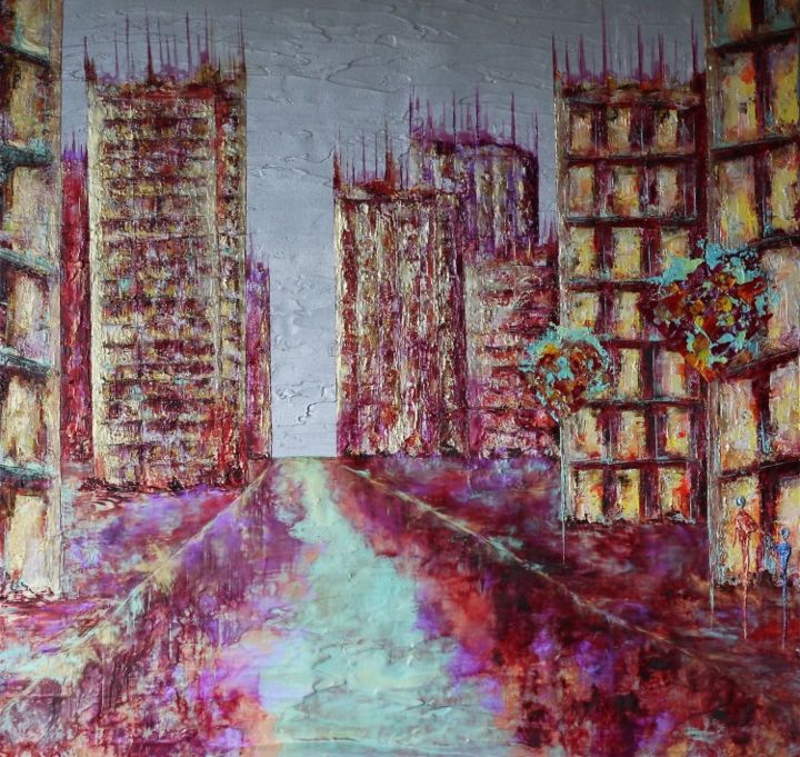 Painting titled "Urbain ..." by Anne Sophie Vieren, Original Artwork, Oil Mounted on Wood Stretcher frame