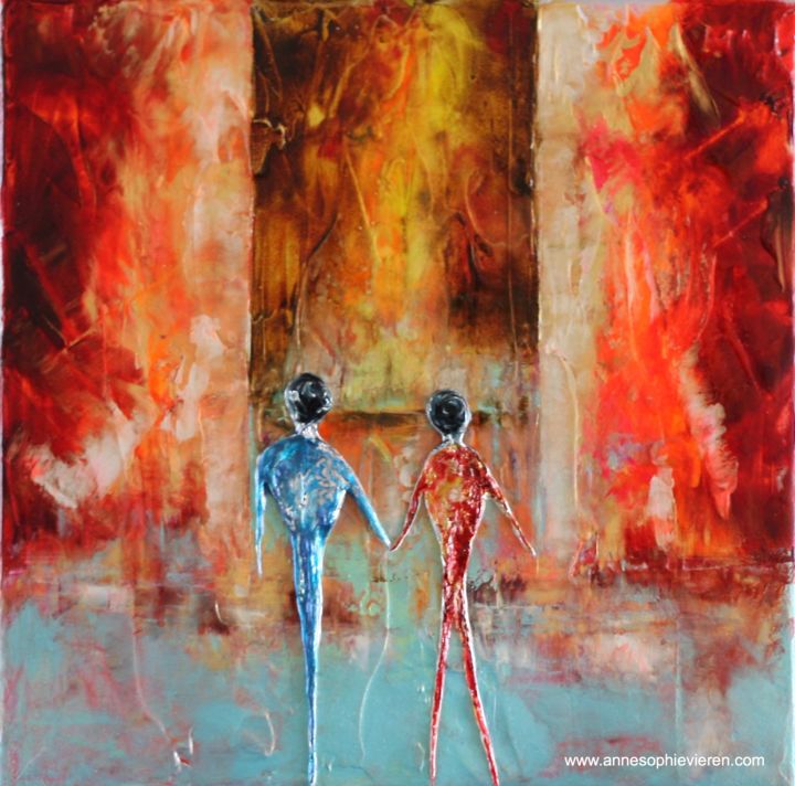 Painting titled "Liaison ... Thème PF" by Anne Sophie Vieren, Original Artwork, Oil Mounted on Wood Stretcher frame
