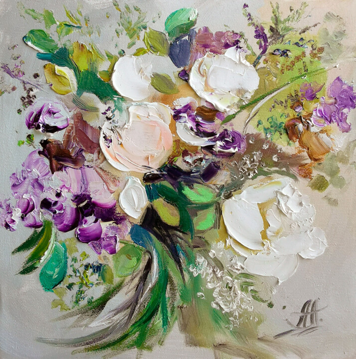 「Flowers oil paintin…」というタイトルの絵画 Annet Loginovaによって, オリジナルのアートワーク, オイル