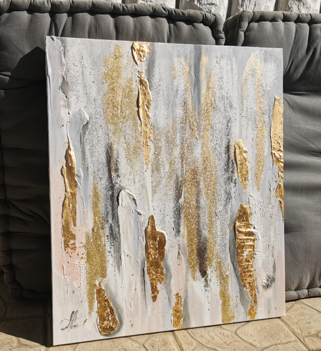 Картина под названием "Gold abstract art,…" - Annet Loginova, Подлинное произведение искусства, Акрил