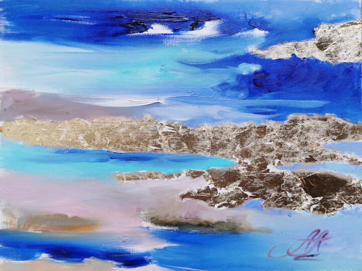 Pittura intitolato "Blue art, Landscape…" da Annet Loginova, Opera d'arte originale, Olio