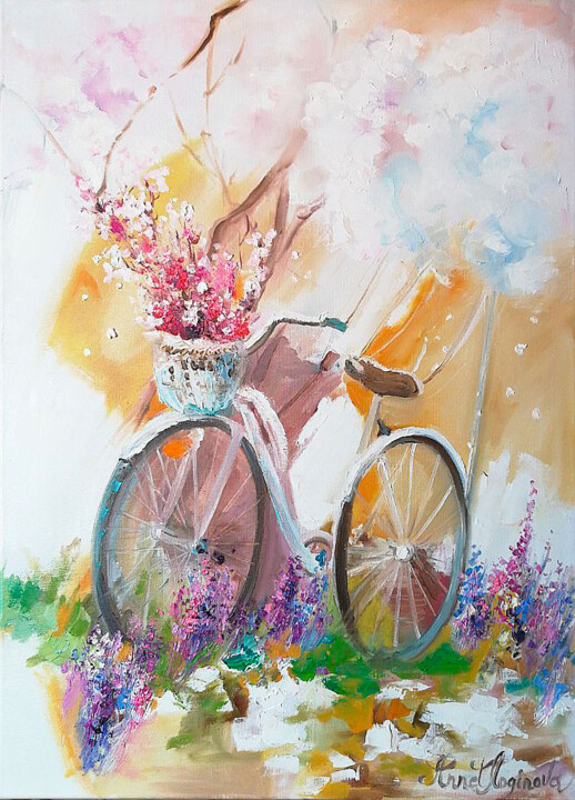 Pintura intitulada "Bicycle wall art, C…" por Annet Loginova, Obras de arte originais, Óleo