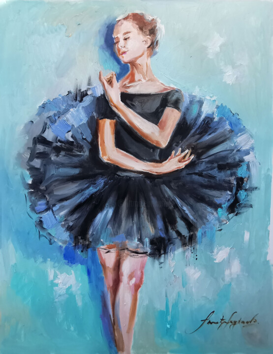 Painting titled "Turquoise Elegance.…" by Annet Loginova, Original Artwork, Oil Mounted on Wood Stretcher frame
