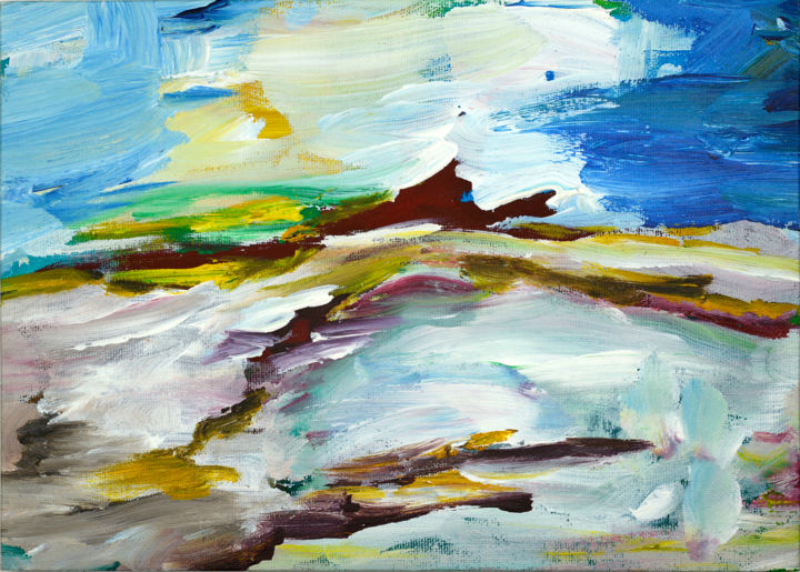 Painting titled "Over the hill" by Annette Van Casteren, Original Artwork, Acrylic Mounted on Wood Panel