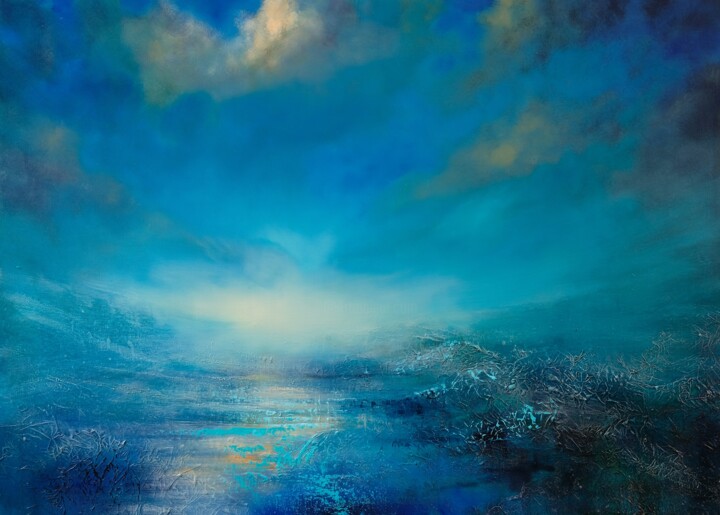 Painting titled "Endlos" by Annette Schmucker, Original Artwork, Oil Mounted on Wood Stretcher frame