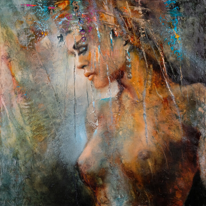 Painting titled "Die Königin - The Q…" by Annette Schmucker, Original Artwork, Oil Mounted on Wood Stretcher frame