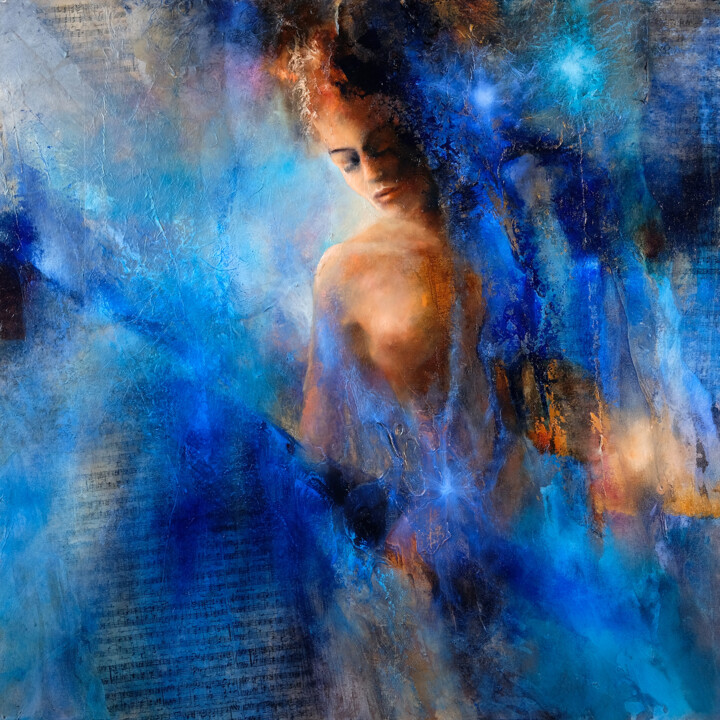 Malerei mit dem Titel "Rhapsody in Blue" von Annette Schmucker, Original-Kunstwerk, Öl Auf Keilrahmen aus Holz montiert