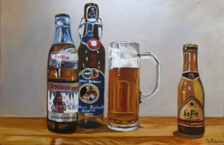 Painting titled "Les bières allemand…" by Anne Zamo, Original Artwork, Oil