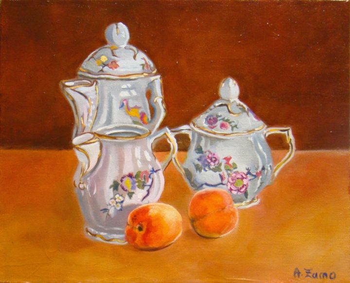 Peinture intitulée "Porcelaine et abric…" par Anne Zamo, Œuvre d'art originale, Huile