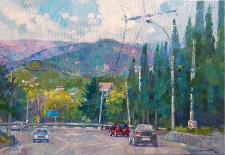 Картина под названием "Road to Yalta" - Анна Гапонюк, Подлинное произведение искусства, Масло Установлен на Деревянная рама…