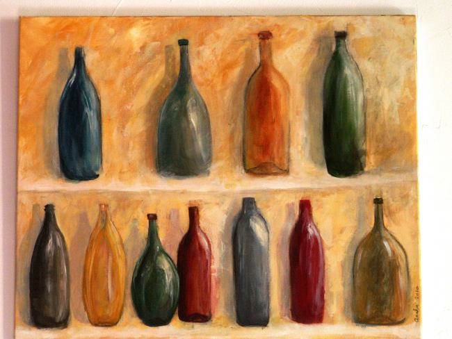 Painting titled "BOUTEILLES" by Annha, Original Artwork, Acrylic