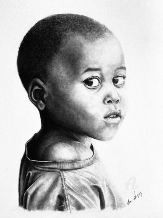 Dessin intitulée "African Child" par Anni Angus, Œuvre d'art originale, Graphite