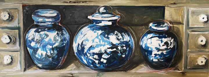 제목이 "Drie blauwe vazen"인 미술작품 Annick Blommaert로, 원작, 아크릴