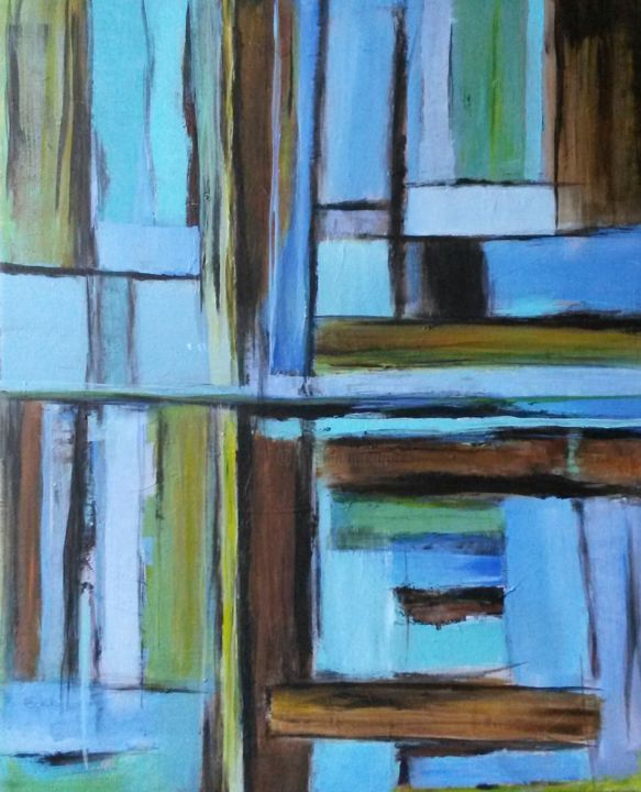 Painting titled "Passerelles" by Annick Bouhan, Original Artwork, Acrylic Mounted on Wood Stretcher frame