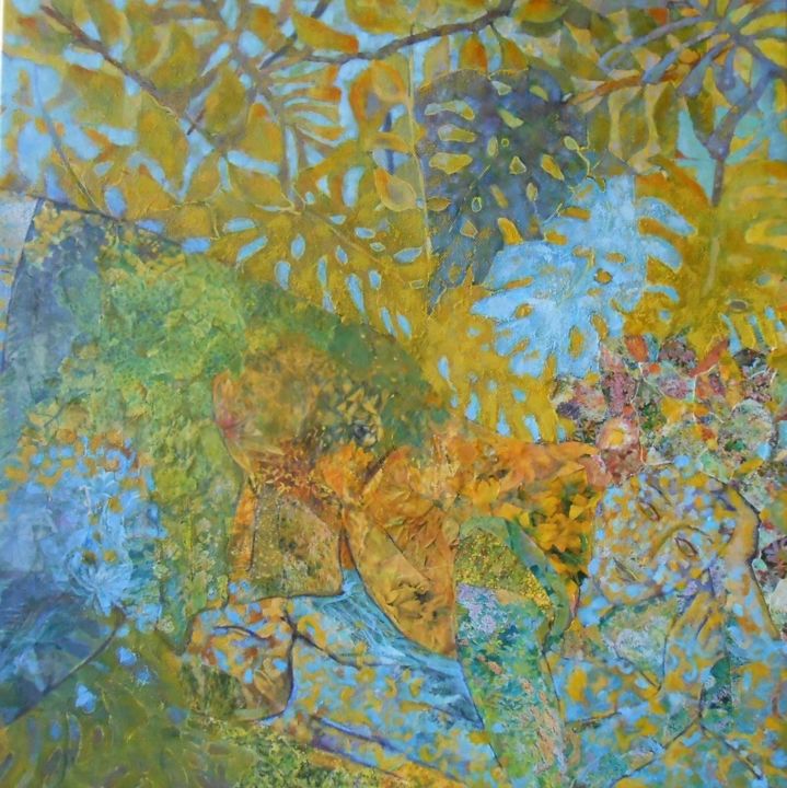 Pintura intitulada "perdue dans le jard…" por Annick Brulois, Obras de arte originais, Acrílico