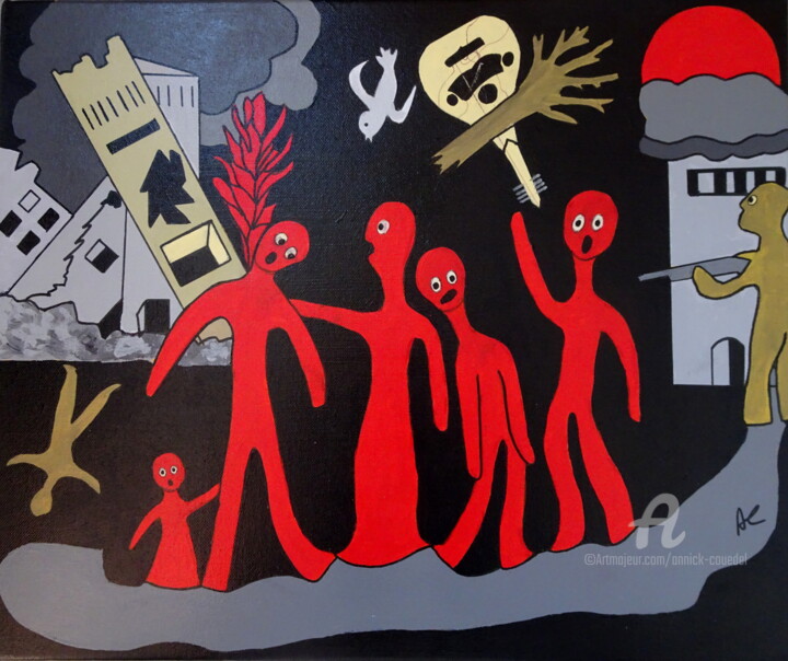Painting titled "FRERES HUMAINS...(2)" by Annick Couëdel, Original Artwork, Acrylic