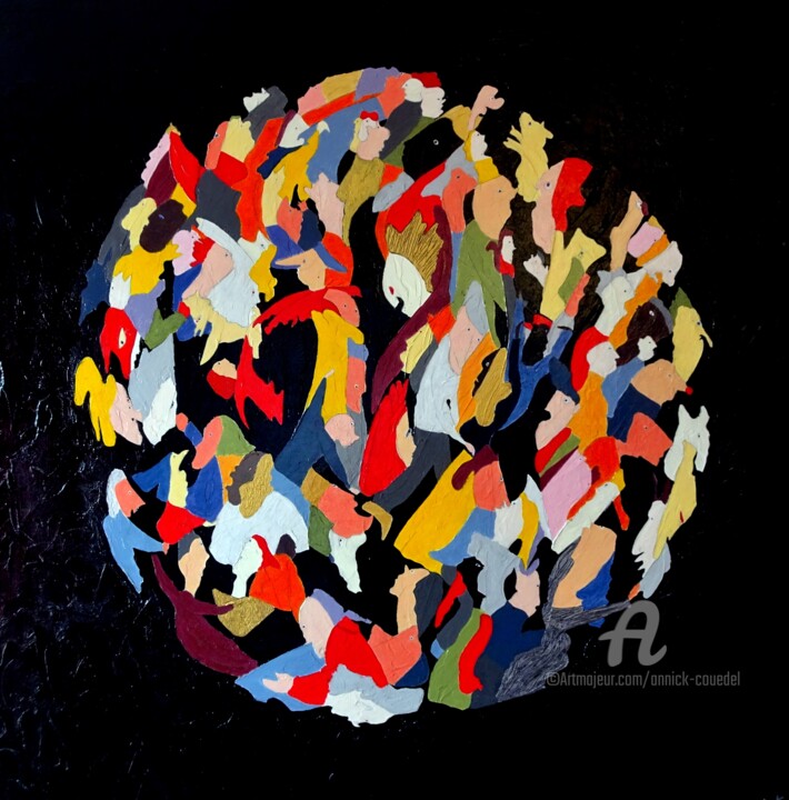Peinture intitulée "LA FÊTE AU VILLAGE" par Annick Couëdel, Œuvre d'art originale, Acrylique