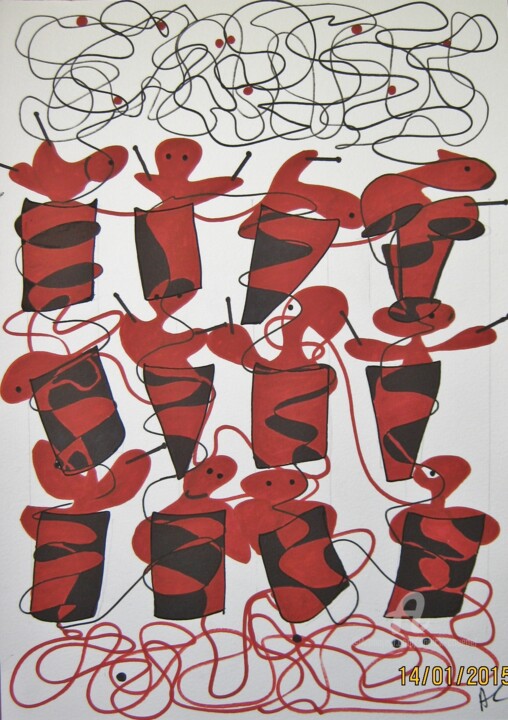 Dibujo titulada "MUSIQUE !" por Annick Couëdel, Obra de arte original