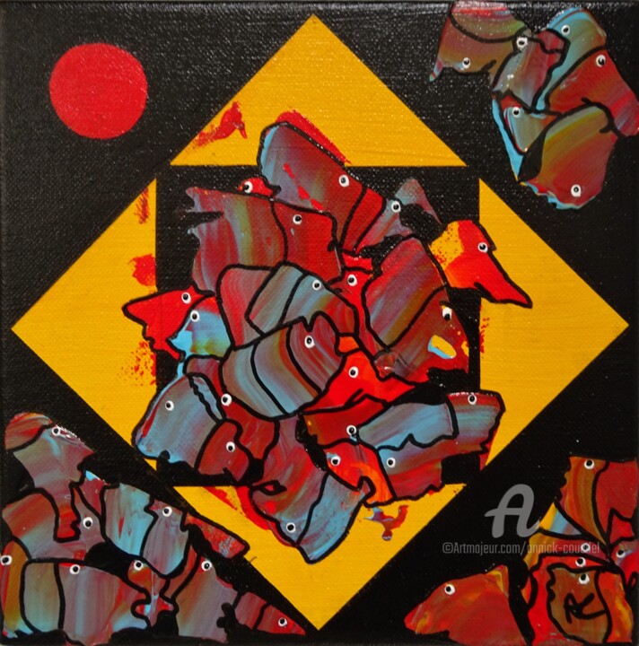 Malerei mit dem Titel "ERUPTION COSMIQUE" von Annick Couëdel, Original-Kunstwerk, Acryl