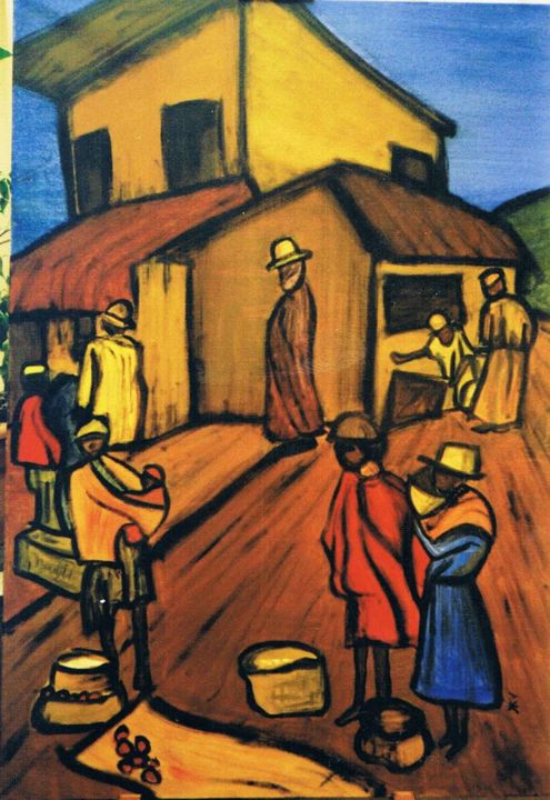 Schilderij getiteld "Village malgache" door Annick Dieu, Origineel Kunstwerk, Acryl