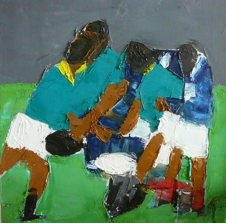 Schilderij getiteld "Rugby" door Annick Fournier, Origineel Kunstwerk, Olie