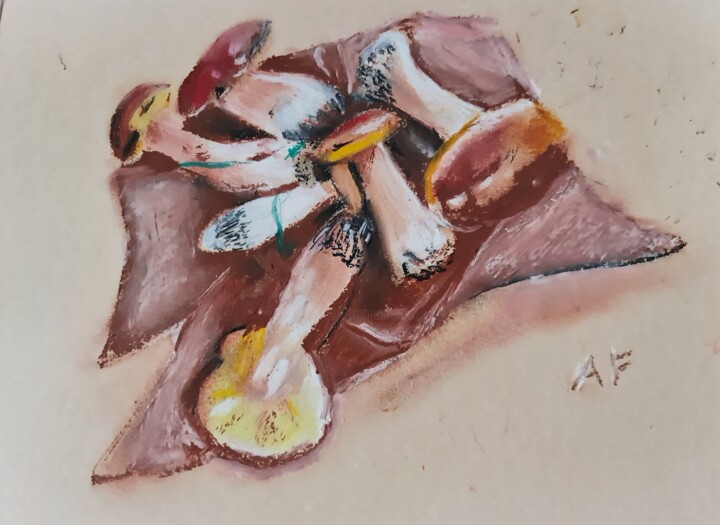 Dibujo titulada "Cèpes" por Annick Fournier, Obra de arte original, Pastel