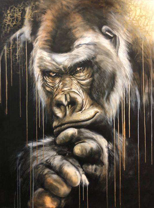 Painting titled "The Thinker" by Annick Goeke, Original Artwork, Acrylic