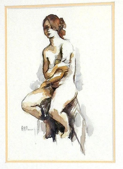 Peinture intitulée "petit-nu-assis.jpg" par Annick Planson, Œuvre d'art originale