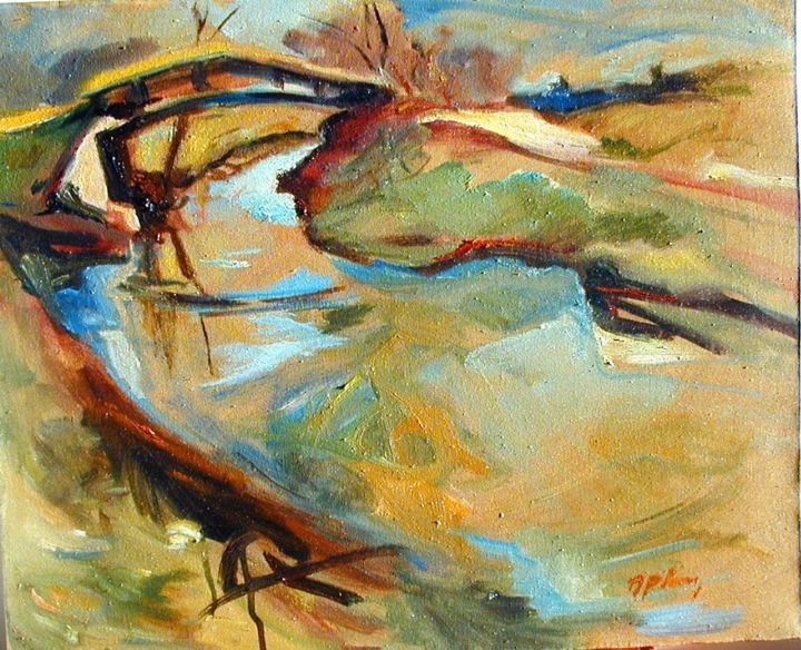 Peinture intitulée "pont-a-lansargues-1…" par Annick Planson, Œuvre d'art originale
