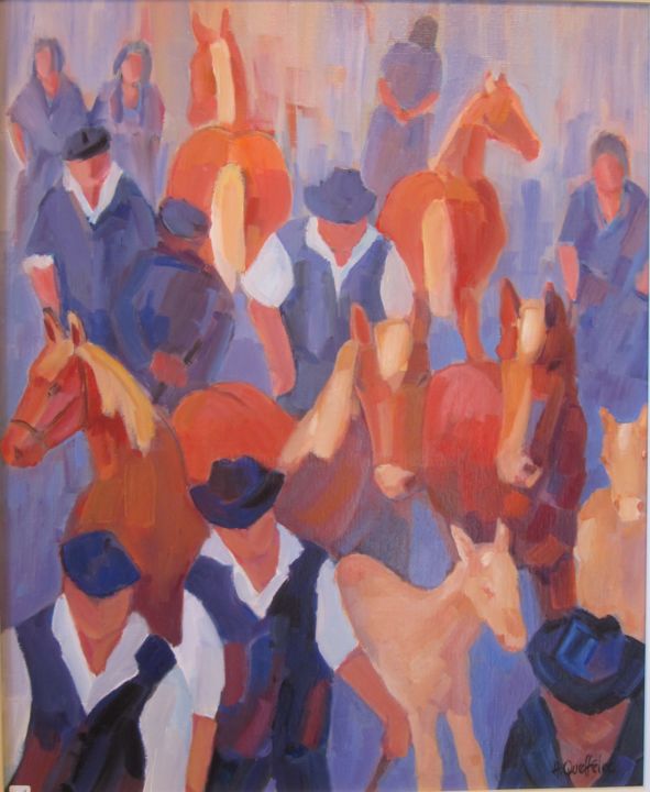 Pintura titulada "Marché aux chevaux…" por Annick Queffélec, Obra de arte original, Oleo