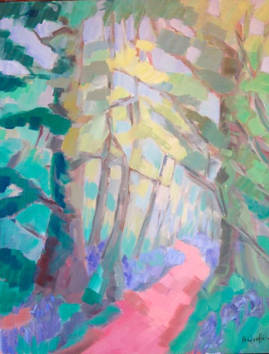 Peinture intitulée "Bois de Kermoal au…" par Annick Queffélec, Œuvre d'art originale, Huile