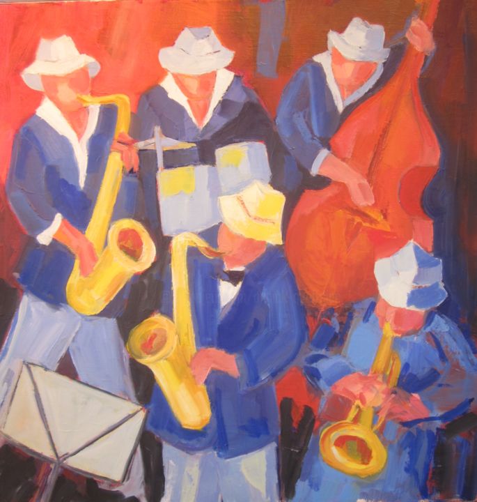 Pittura intitolato "le jazz" da Annick Queffélec, Opera d'arte originale, Olio