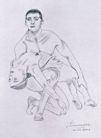 Dessin intitulée "Etreinte" par Annick Terwagne, Pastelliste De La Fémin, Œuvre d'art originale, Autre