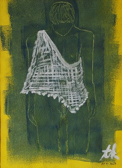 Peinture intitulée "La femme au treilli…" par Annick Terwagne, Pastelliste De La Fémin, Œuvre d'art originale, Huile