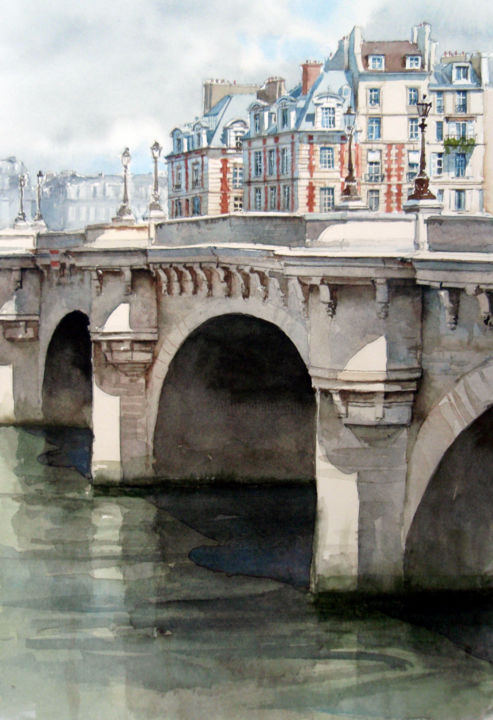 Pintura titulada "pontneuf-dauphine.j…" por Annick Berteaux, Obra de arte original, Acuarela