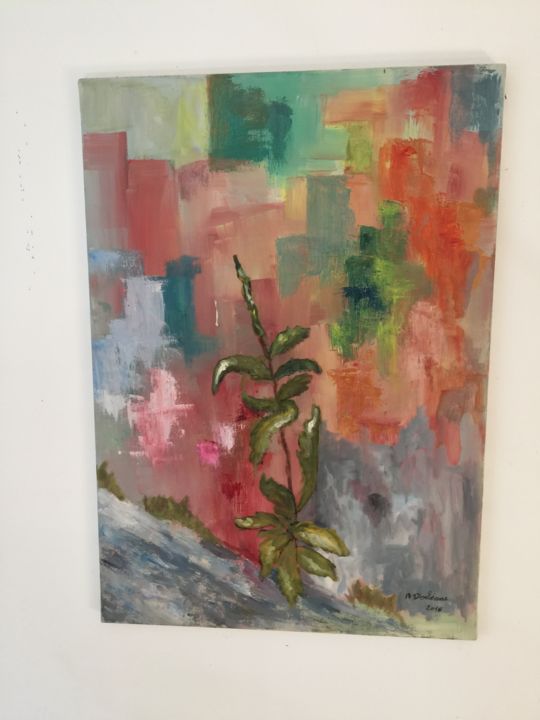 Painting titled "Herbe de rue" by Annick Ferrier Dorléans, Original Artwork, Acrylic Mounted on Wood Stretcher frame