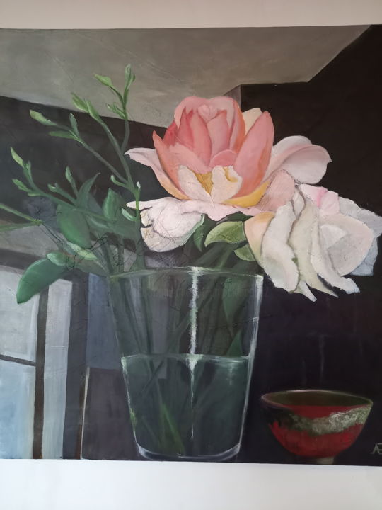 Pittura intitolato "roses" da Annick Jacobs, Opera d'arte originale, Olio