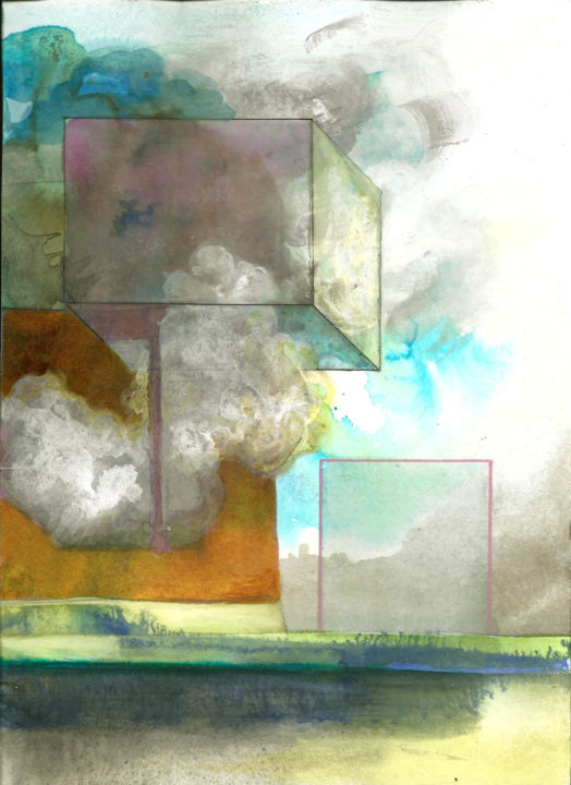 Peinture intitulée "Cube, technique mix…" par Annick Longuet, Œuvre d'art originale, Acrylique