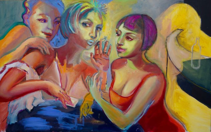 Peinture intitulée "Les joueuses de car…" par Annick Longuet, Œuvre d'art originale,