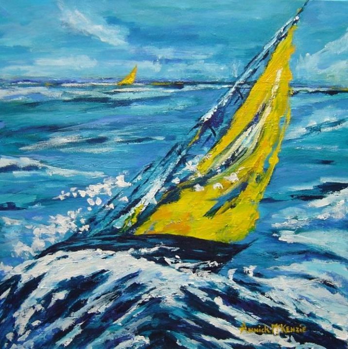 Schilderij getiteld "yellow sails" door Annick Mckenzie, Origineel Kunstwerk