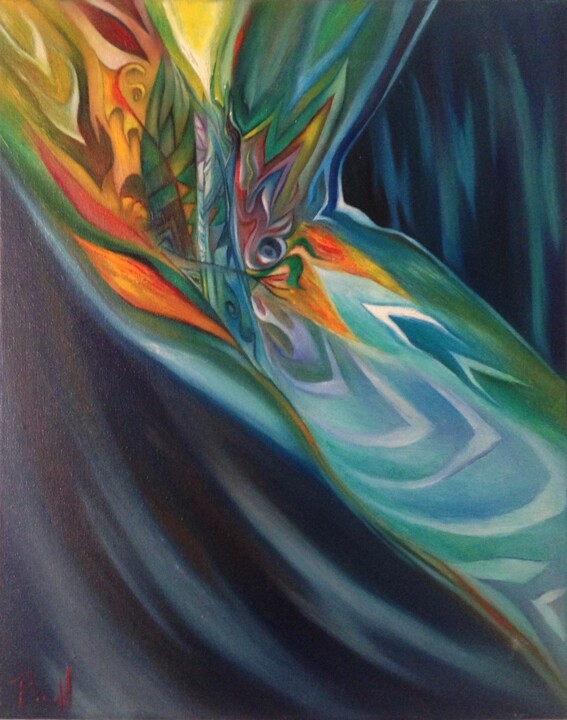 Painting titled "Le torrent" by Annie Arnavielle, Original Artwork, Oil