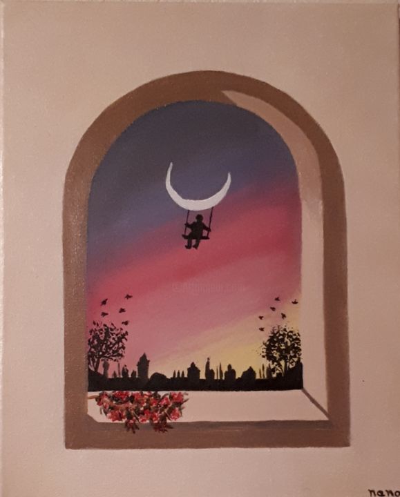 Painting titled "Clair de lune" by Nanou, Original Artwork, Acrylic