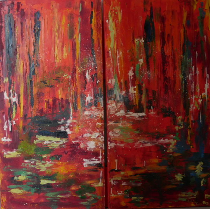 Painting titled "Etang Rouge" by Ani-Ca, Original Artwork, Oil