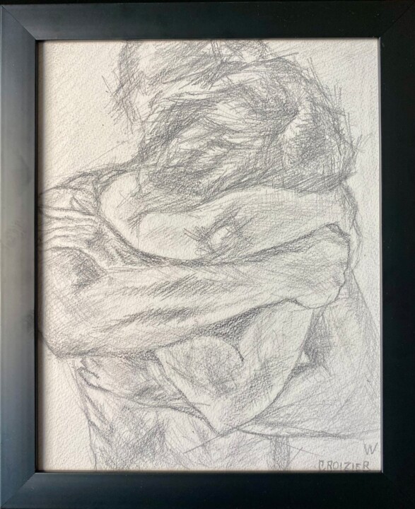 Drawing titled "Couple enlacé" by Annie Croizier, Original Artwork, Pencil