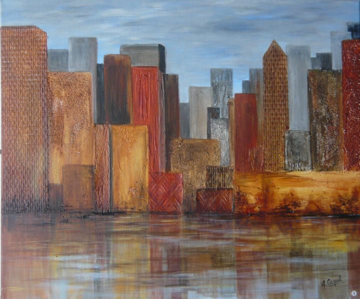 Painting titled "city 7" by Annie Cuquel, Original Artwork, Acrylic