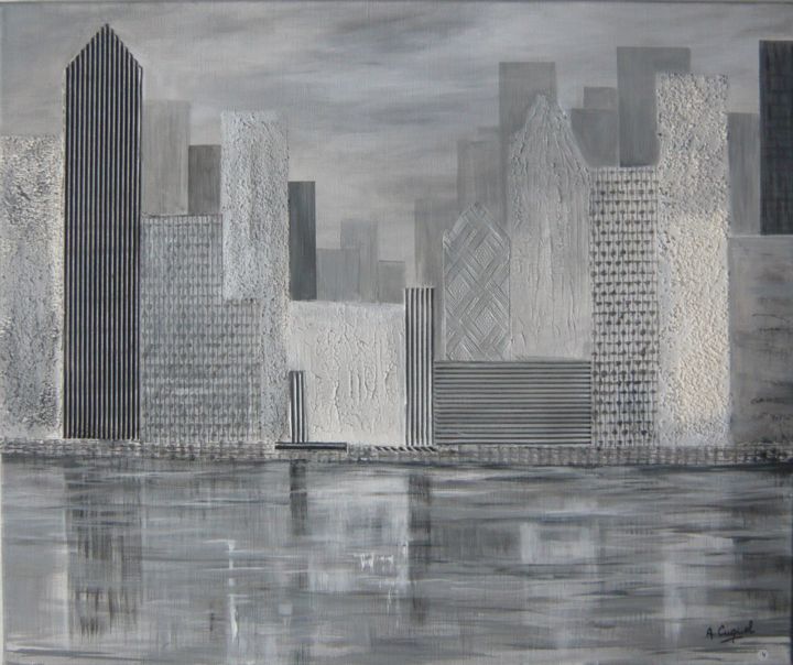 Schilderij getiteld "city grise" door Annie Cuquel, Origineel Kunstwerk, Acryl