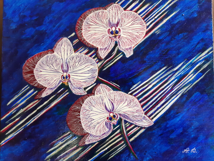 Картина под названием "Orchidées aériennes…" - Annie Décarpes (kirova), Подлинное произведение искусства, Акрил