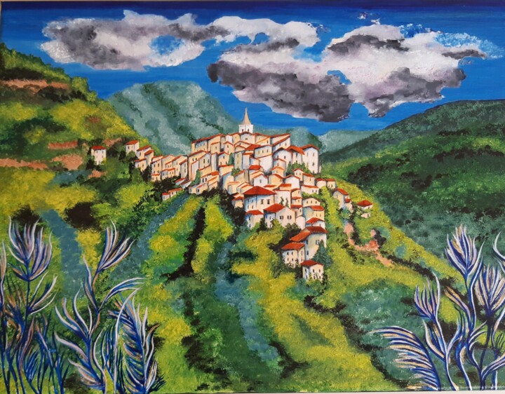 Ζωγραφική με τίτλο "Le village méridion…" από Annie Décarpes (kirova), Αυθεντικά έργα τέχνης, Ακρυλικό Τοποθετήθηκε στο Ξύλι…